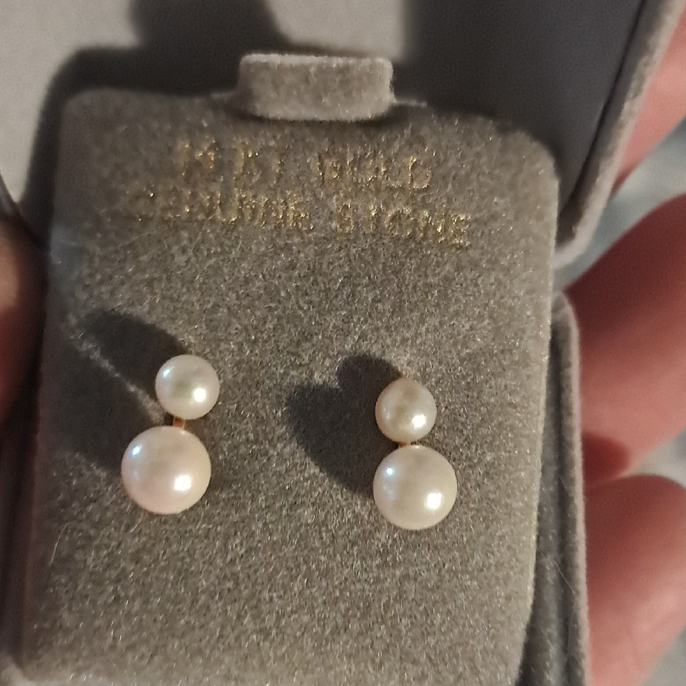 Double Pearl Stud Earrings - White Pearls